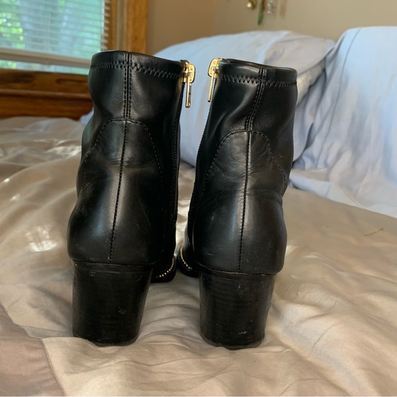 Coach black leather pell bootie w gold trim detail | size 8 - Picture 2 of 8